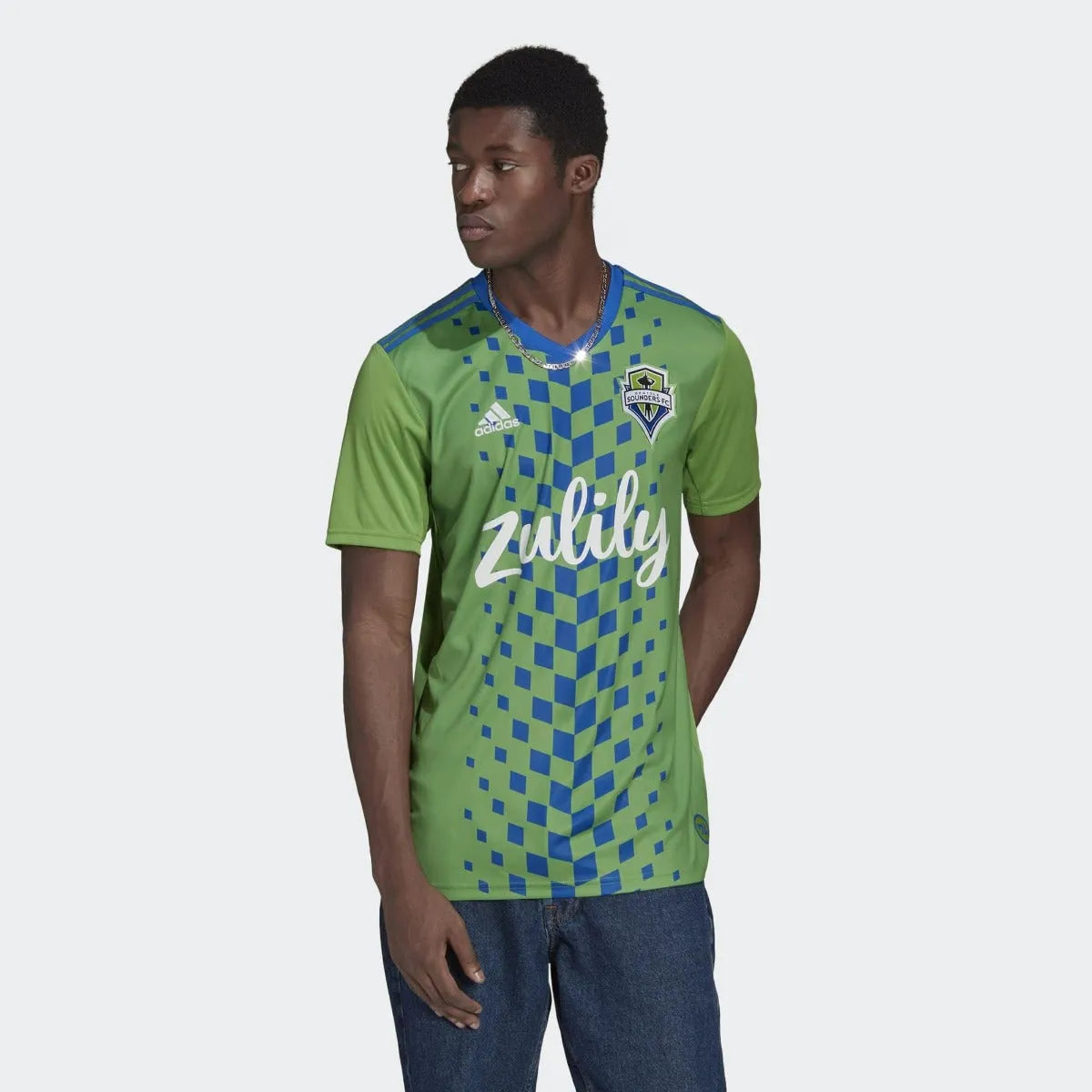 adidas 2022-23 Seattle Sounders Home Jersey - Rave Green-Blue (Model - Front)