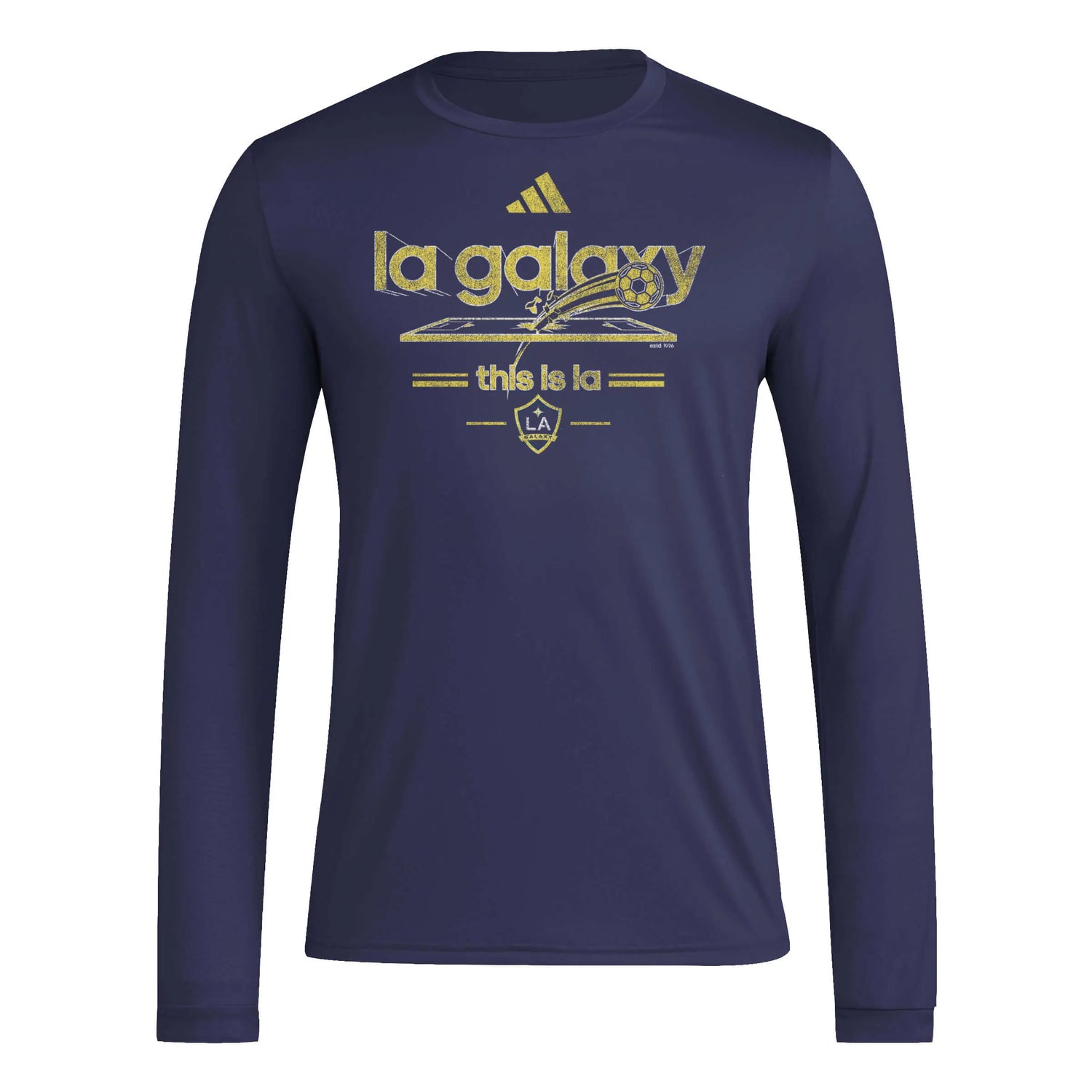 adidas 2025 LA Galaxy Men's Long-Sleeve Pre-Game Tee (Front)