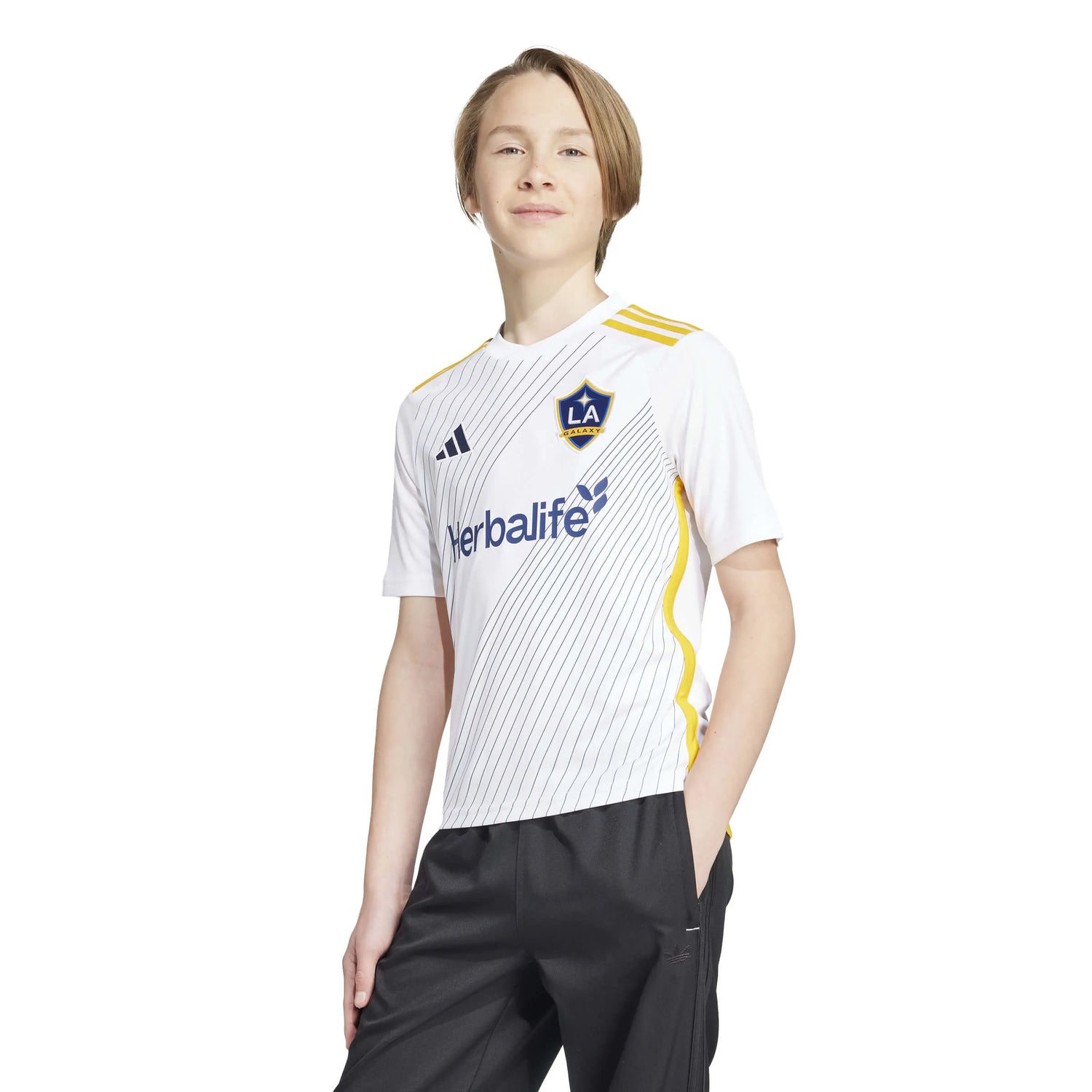 adidas 2025 LA Galaxy Youth Stadium Home Jersey (Model - Front)