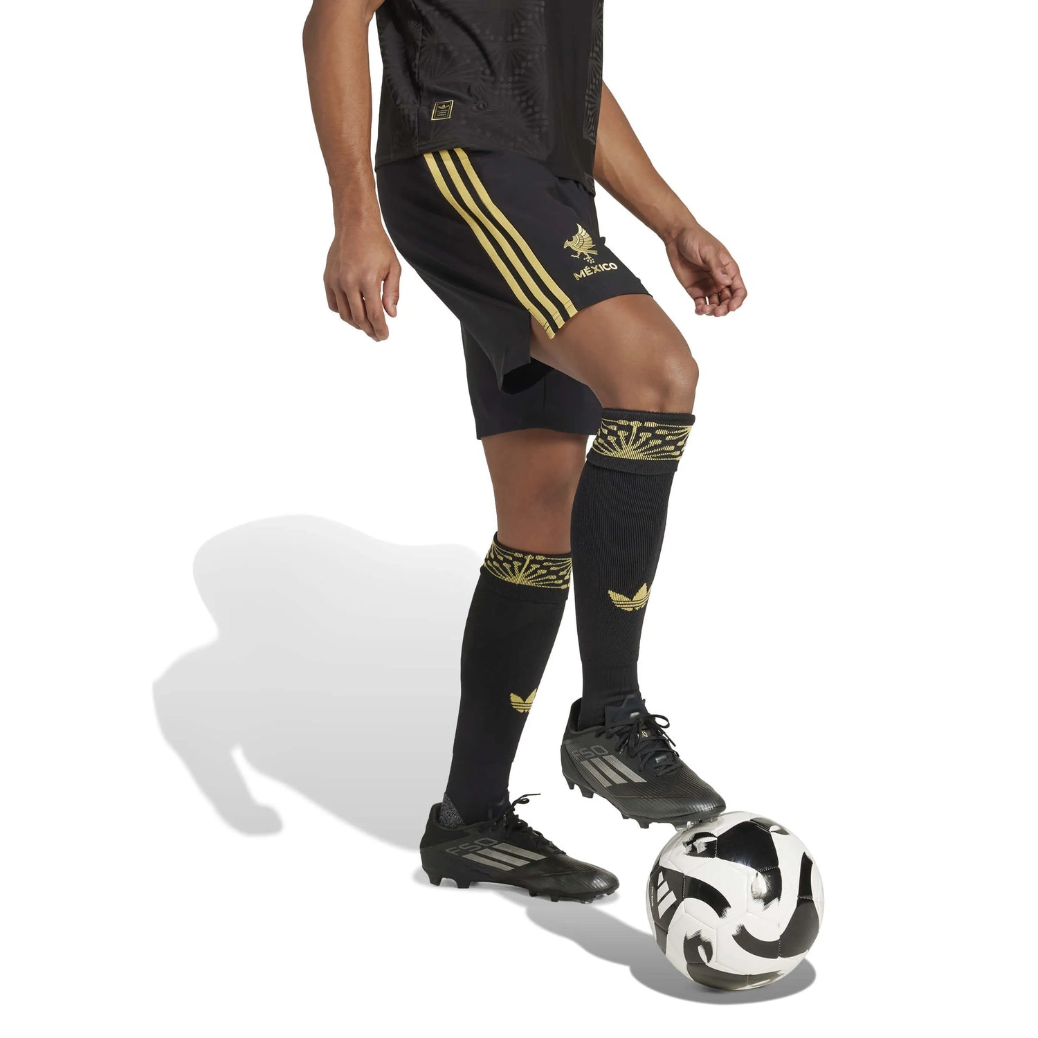 adidas 2025 Mexico Men's Gold Shorts (Model - Side)