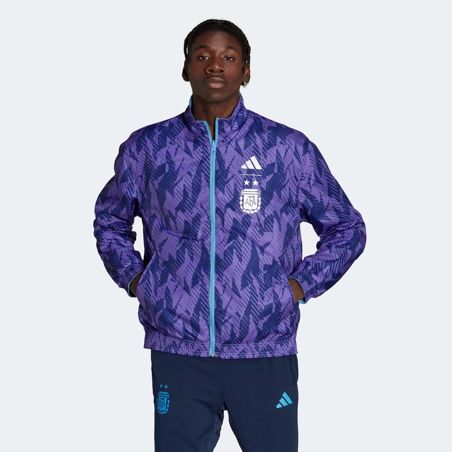 Adidas 2022-23 Argentina Anthem Jacket Sky Blue-White (Model - Front)