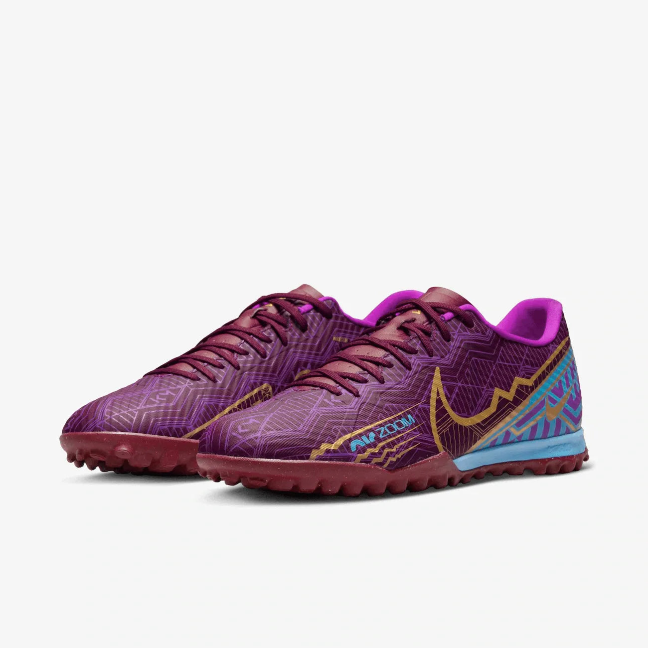 Nike Zoom Vapor 15 Academy KM Turf - Dark Beetroot-Gold (Pair - Diagonal)