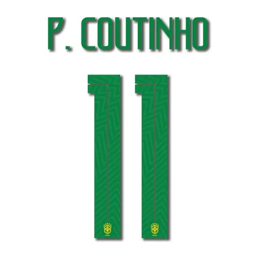 Brasil 2018 Youth Home P. Coutinho #11 Jersey Name Set