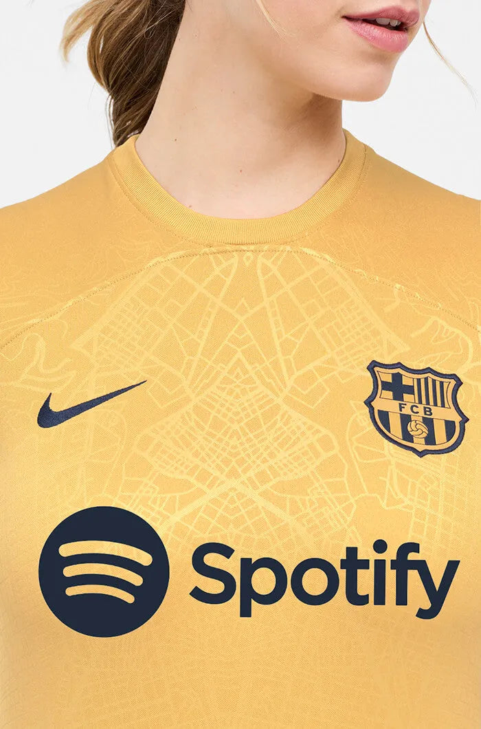 Nike 2022-23 FC Barcelona Women's Away Jersey - Club Gold-Obsidian (Detail 1)