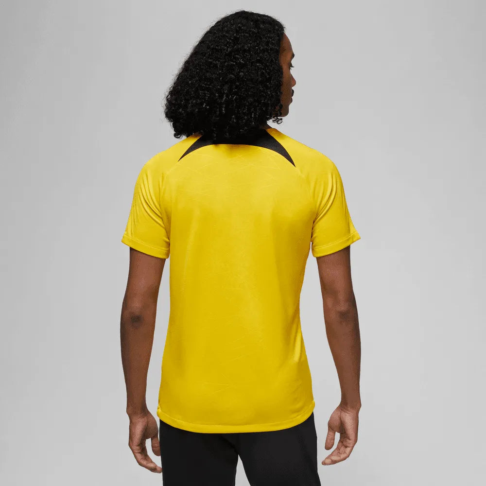 Jordan 2023 Paris Saint-Germain 4th Lifestyle Pre-Match Top - Yellow-Black (Model - Back)