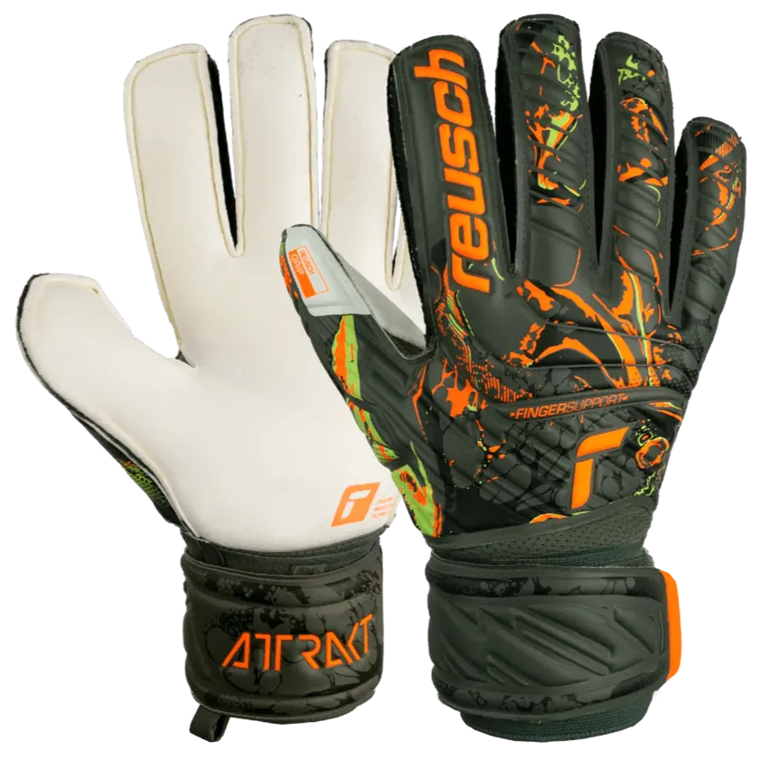 Reusch Attrakt Grip Desert Bloom Collection Goalkeeper Gloves - Olive Green-Orange (Pair)