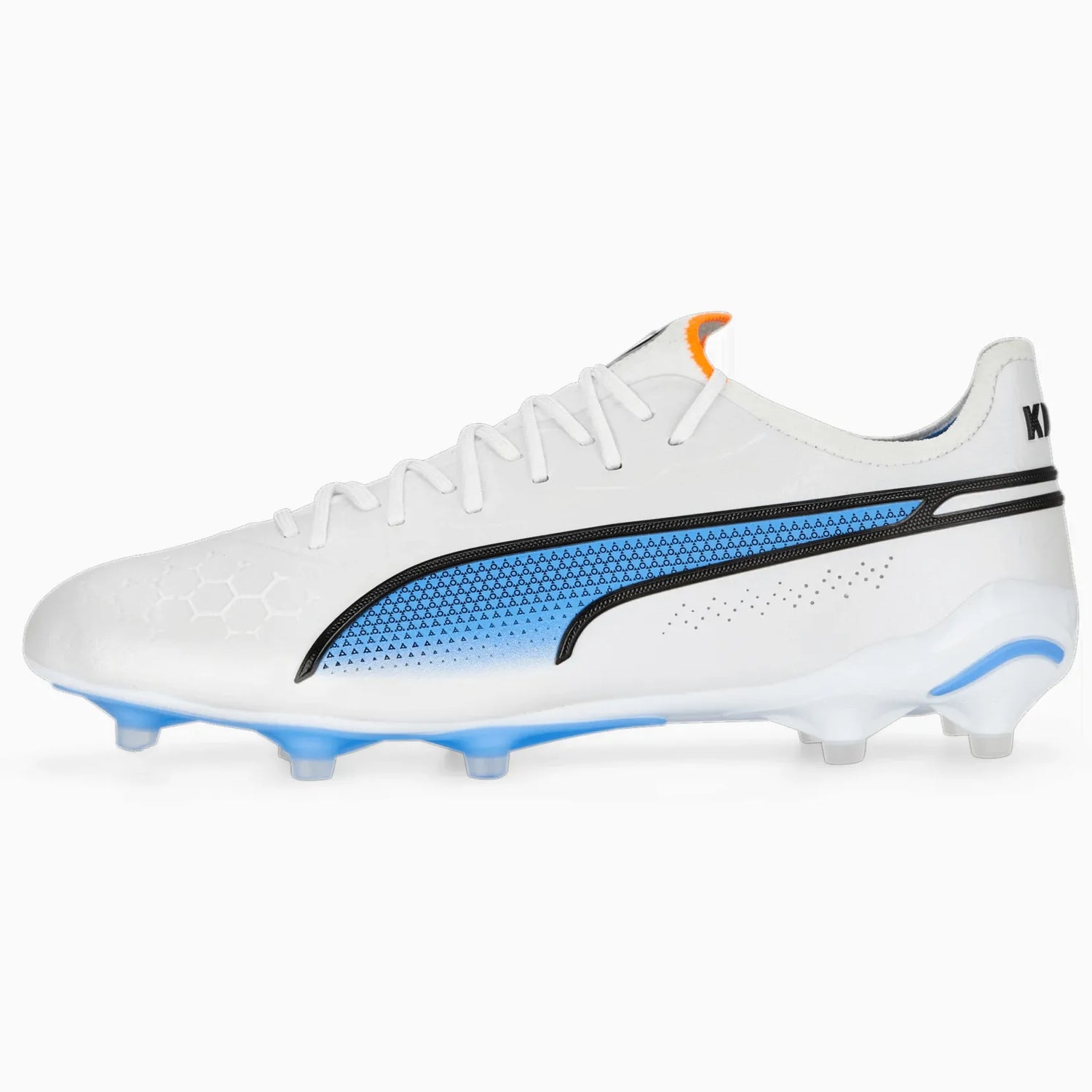 Puma King Ultimate FG-AG Puma White-Puma Black-Blue Glimmer-Ultra Orange (Side 1)