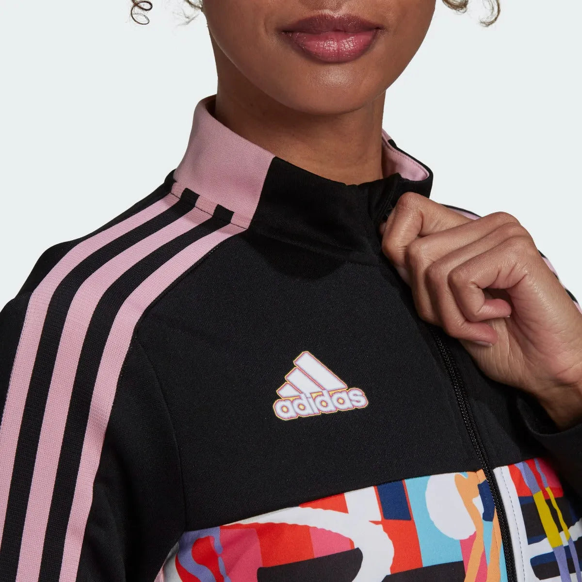 Adidas Love Unites Women Tiro Track Jacket - Black-Pink-Light Blue (Detail 1)