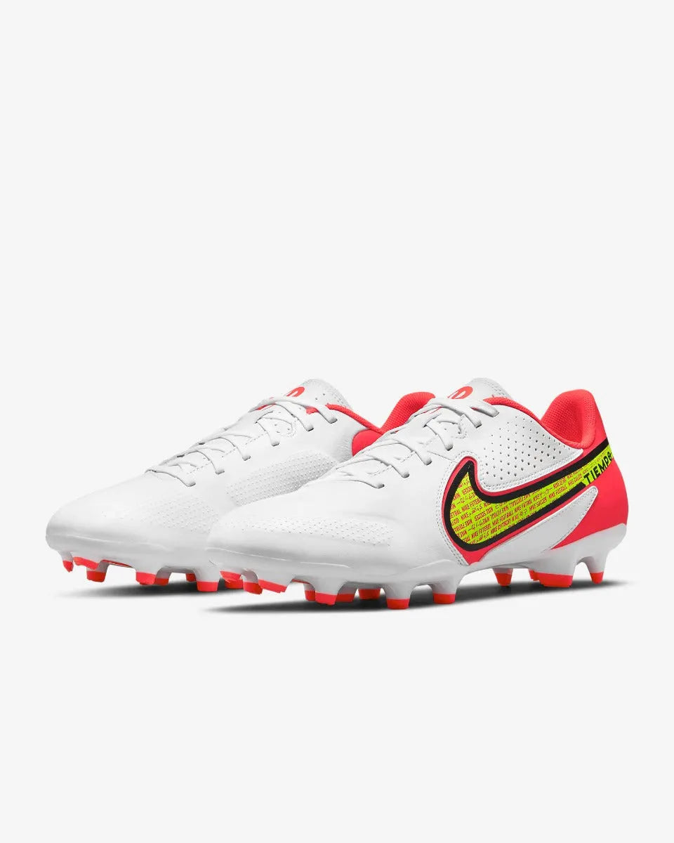 Nike Legend 9 Academy FG-MG - White-Volt-Crimson (Pair - Diagonal)