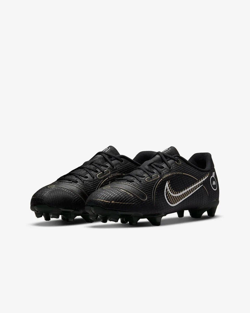 Nike Kids Vapor 14 Academy FG-MG - Black-Silver-Gold (Pair - Diagonal)