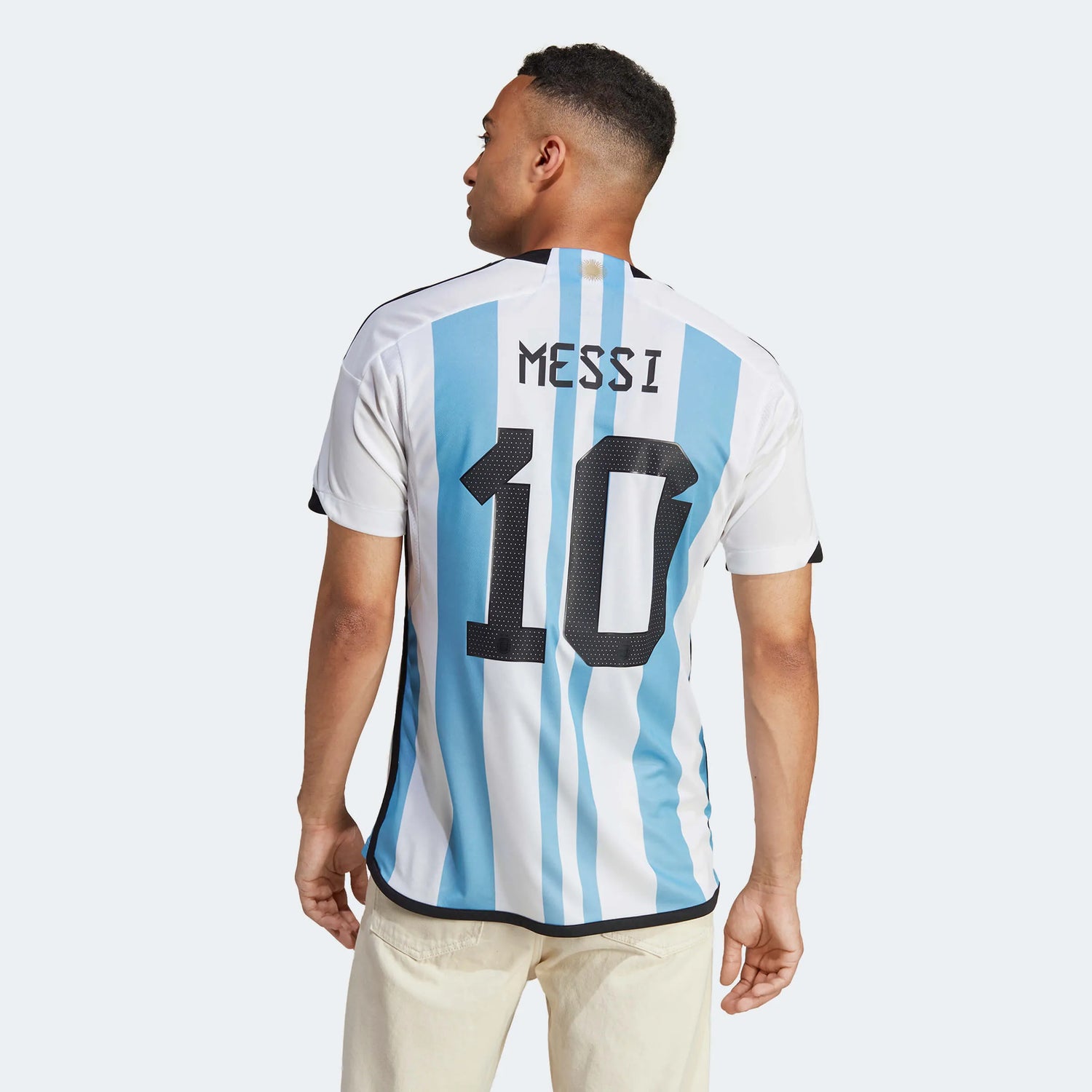 adidas 2022-23 Argentina Home Messi #10 Jersey - White-Light Blue (Model - Back)