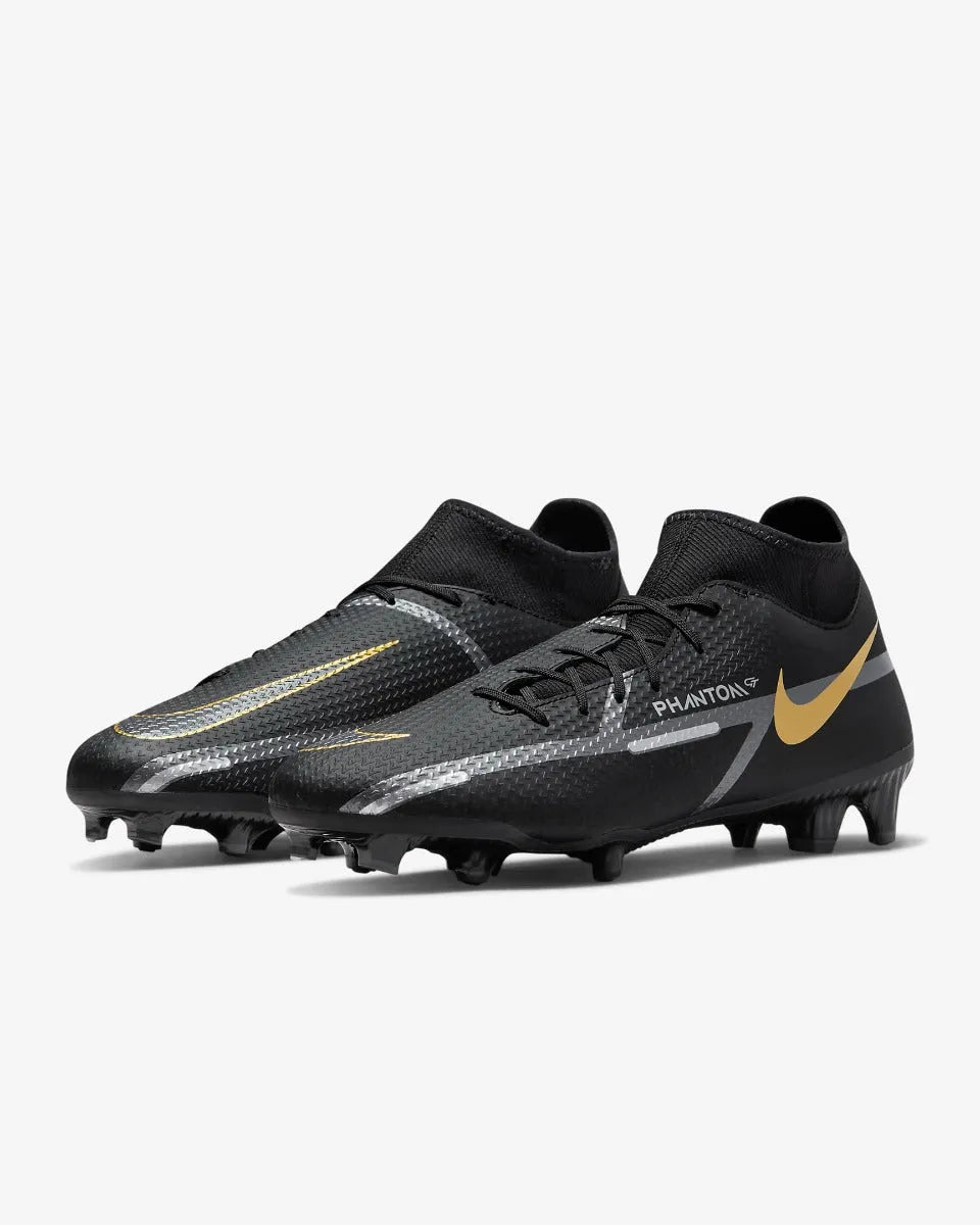 Nike Phantom GT2 Academy DF FG - Black-Dark Grey-Gold (Pair - Diagonal)