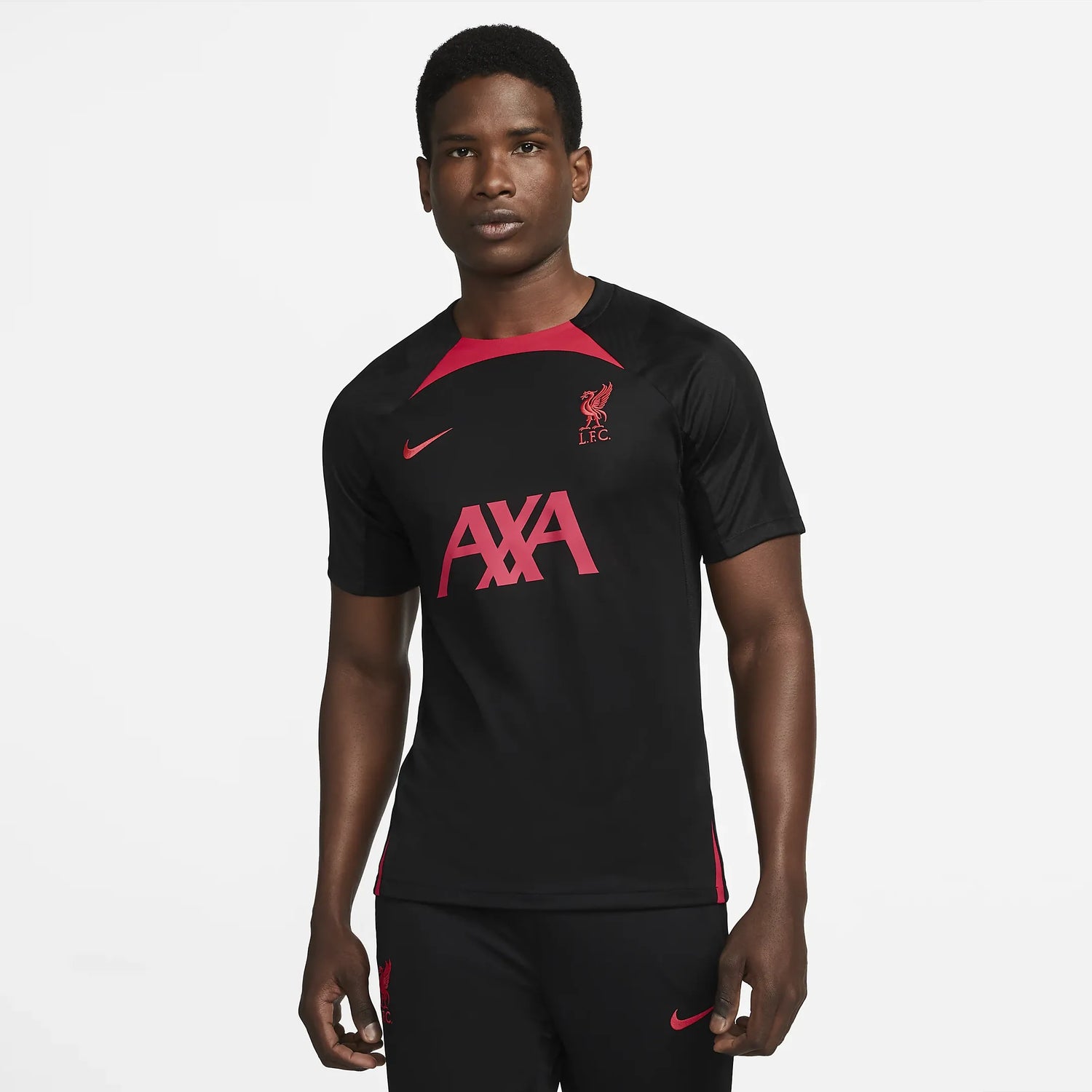 Nike 2022-23 Liverpool FC Strike Short-Sleeve Top - Black-Siren Red (Model - Front)