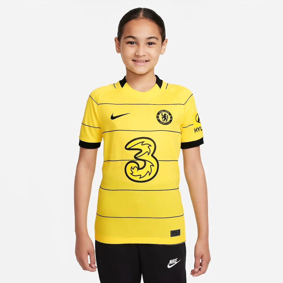 Nike 2021-22 Chelsea Youth Away Jersey - Yellow (Model - Front)