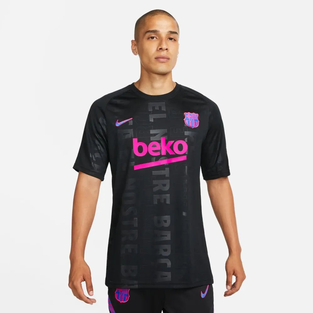 Nike 2021-22 Barcelona DF Pre-Match Jersey - Black- Fire Berry (Model - Front)