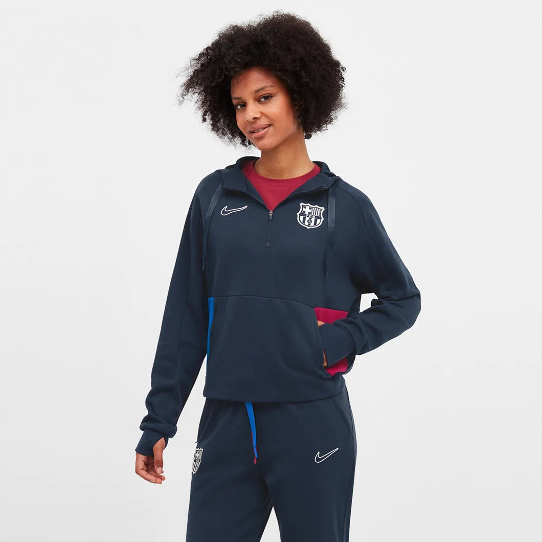 Nike 2021-22 Barcelona Fleece Travel Hoodie - Navy (Model - Front)