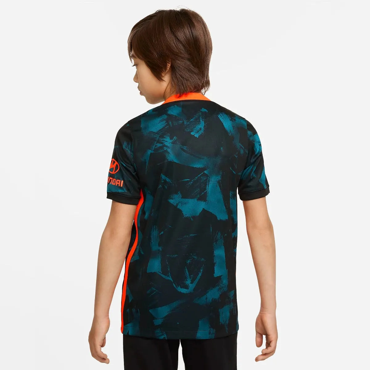 Nike 2021-22 Chelsea Youth Third jersey - Black-Teal-Orange (Model - Back)