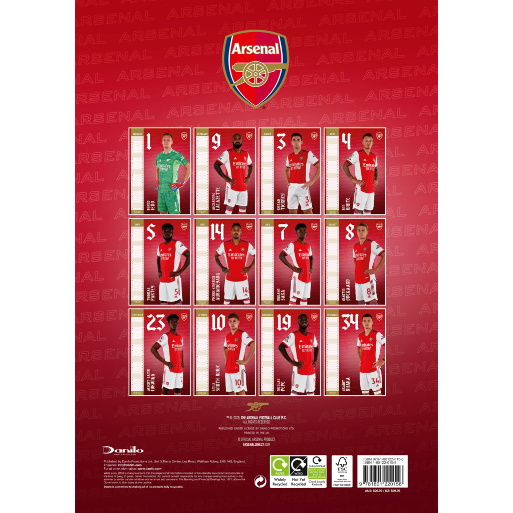 Calendar 2020 Arsenal FC