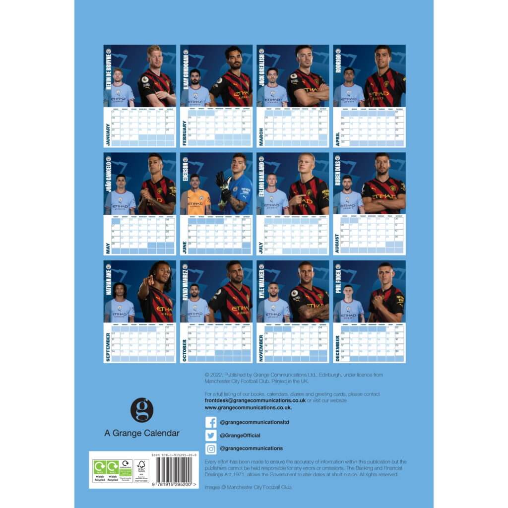 Manchester City 2023 Official Calendar (Back)