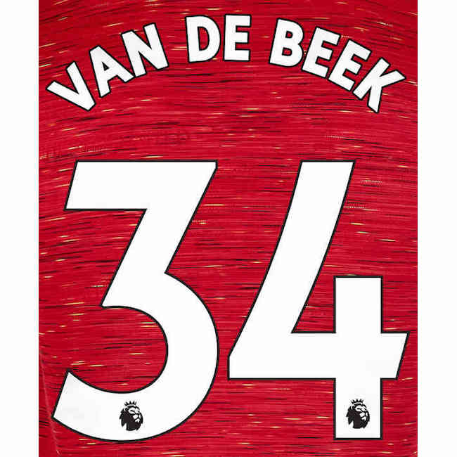 Manchester United 2019/22 Home Van De Beek #34 Jersey Name Set